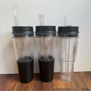 Pampered Chef Plastic Smoothie Cups with Lids and Straws Set of 3